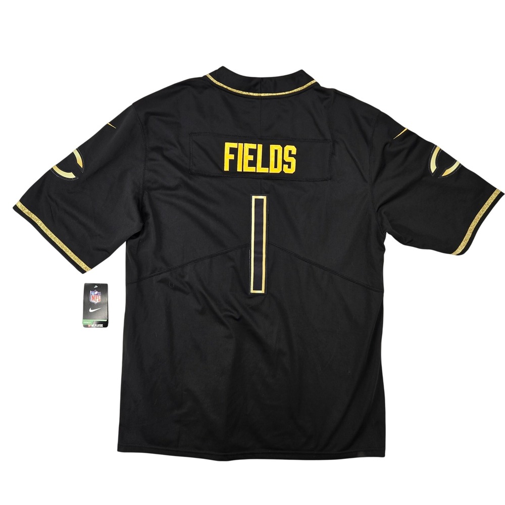 Nike NWT XL Justin Fields Chicago Bears Jersey Mens Black Gold NFL 100 On Field